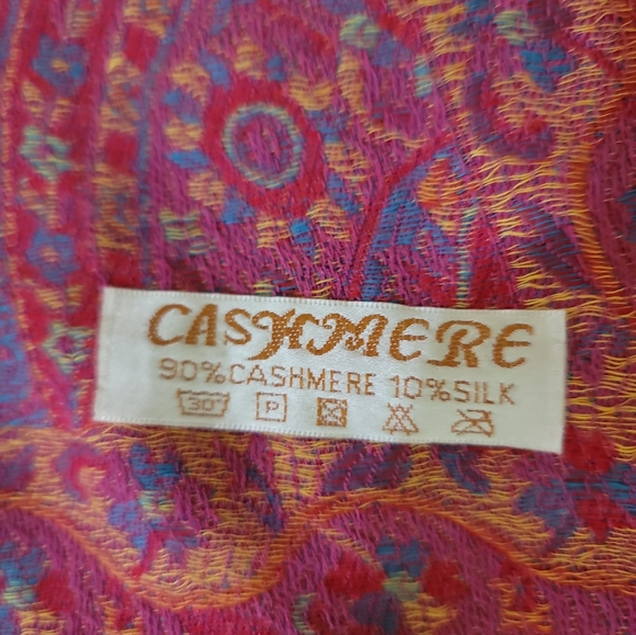 Bohemian Cashmere mix Wide Shoulder Shawl Paisley Flower hotpink/multico… - Picture 5 of 14